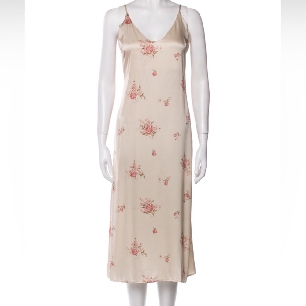 Reformation Cream Sofia Floral Midi Slip Dress 100% silk
